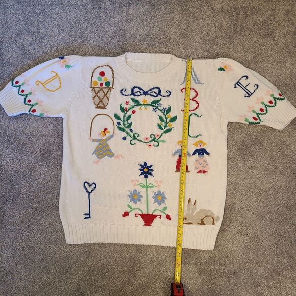 Vintage Hand Knit Sweater Grandma Cottage Core Size Small Easter ABCs Teacher - Picture 6 of 10